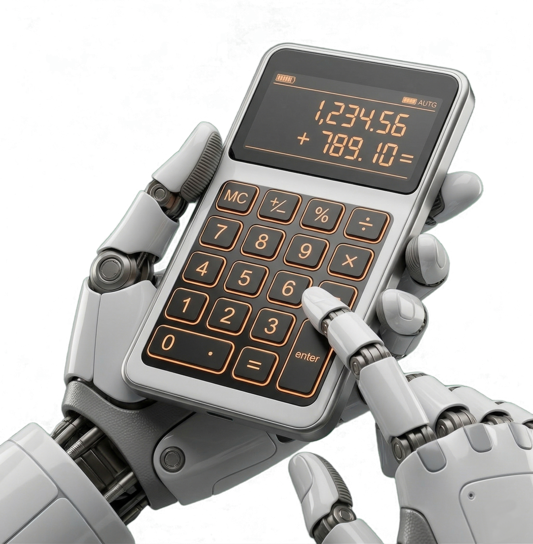 רובוט AI עם מחשבון — חישוב ROI